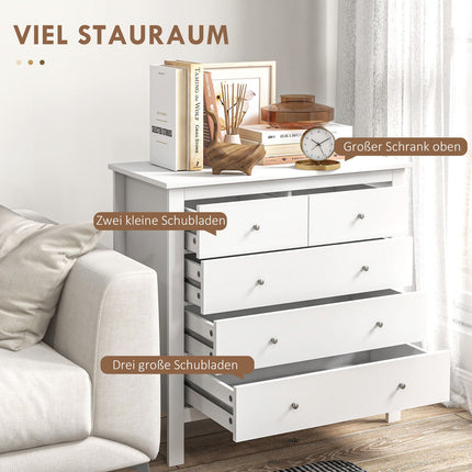 White dresser with 5 drawers, anti-tilt, 79x39.5x80.5 cm