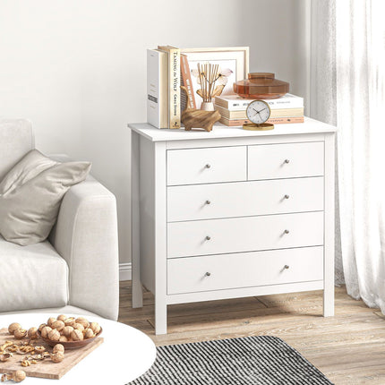 White dresser with 5 drawers, anti-tilt, 79x39.5x80.5 cm