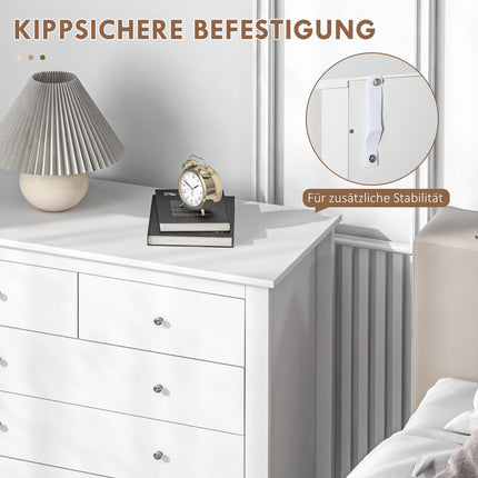 White dresser with 5 drawers, anti-tilt, 79x39.5x80.5 cm