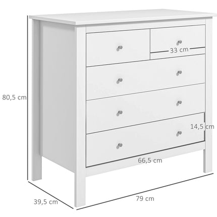 White dresser with 5 drawers, anti-tilt, 79x39.5x80.5 cm