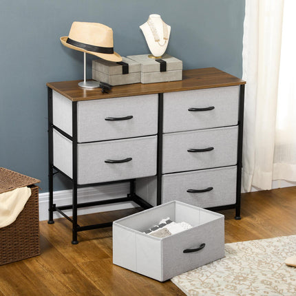 Gray fabric box with 6 drawers - multifunctional storage cabinet