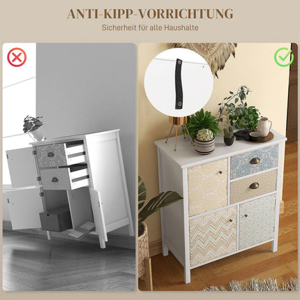 Komoda – 2 zásuvky, 3 přihrádky, ochrana proti překlopení, bílá