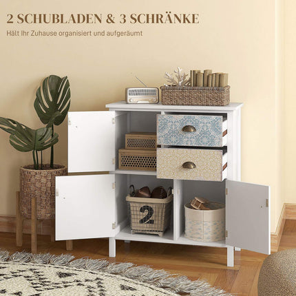 Komoda – 2 zásuvky, 3 přihrádky, ochrana proti překlopení, bílá
