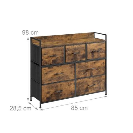 Chest of Drawers with 7 Fabric Bins, Metal Frame