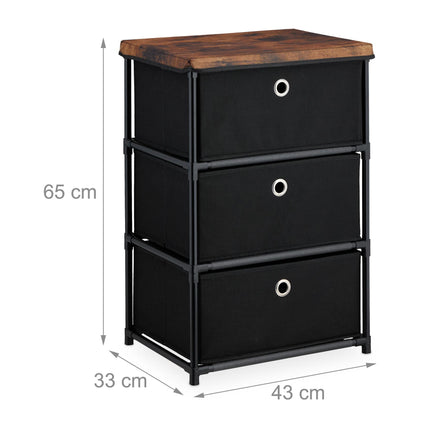 Komoda v dřevěném designu s látkovými zásuvkami