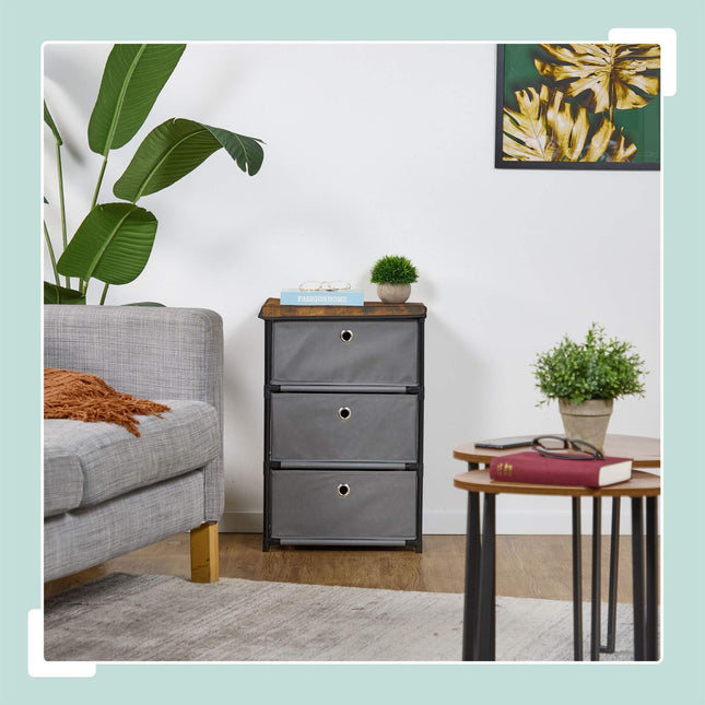 Chest of drawers in wooden design with fabric drawers
