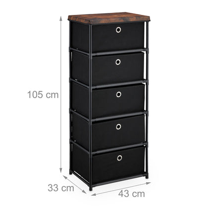 Komoda v dřevěném designu s látkovými zásuvkami