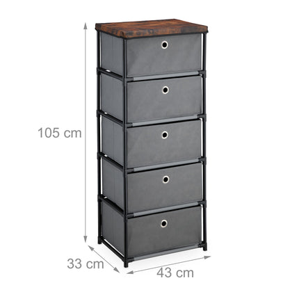 Komoda v dřevěném designu s látkovými zásuvkami