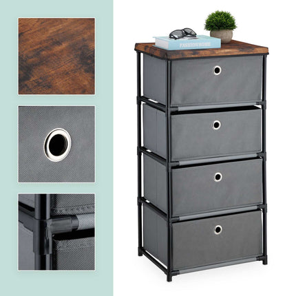 Komoda v dřevěném designu s látkovými zásuvkami