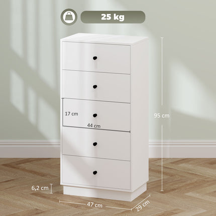 White wooden chest of drawers, storage cabinet with 5 drawers