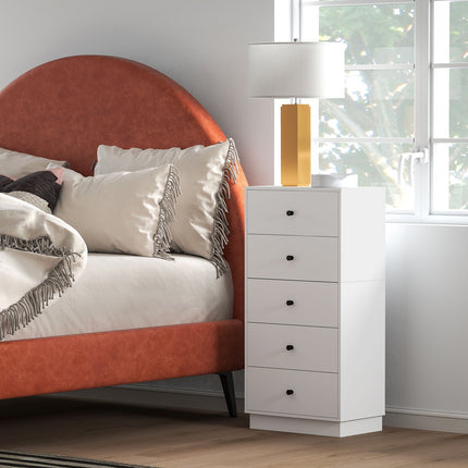 White wooden chest of drawers, storage cabinet with 5 drawers