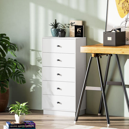 White wooden chest of drawers, storage cabinet with 5 drawers