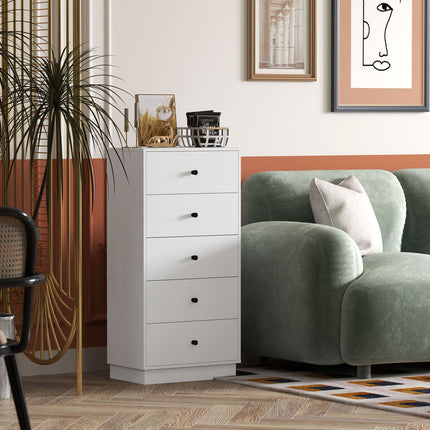 White wooden chest of drawers, storage cabinet with 5 drawers