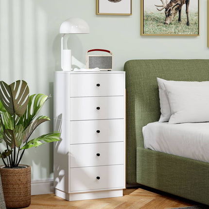 White wooden chest of drawers, storage cabinet with 5 drawers