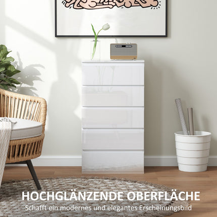 Komoda s 5 pojistkami proti překlopení, bílá, 55x34x100 cm