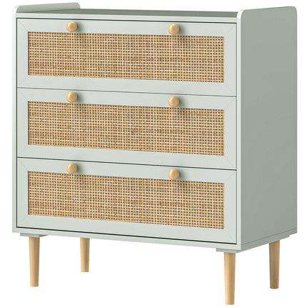 Boho ratanová komoda, skříňka se 3 zásuvkami, světle modrá