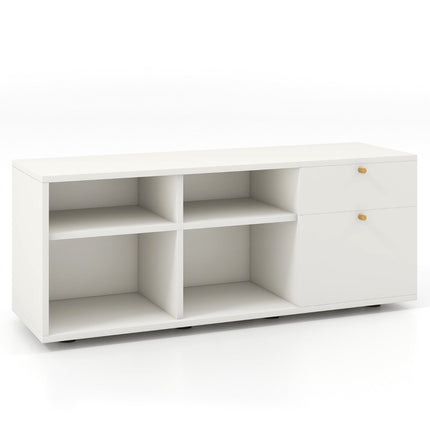 Komoda se 2 zásuvkami, 4 přihrádkami a nastavitelnými nožkami, TV skříňka, bílá