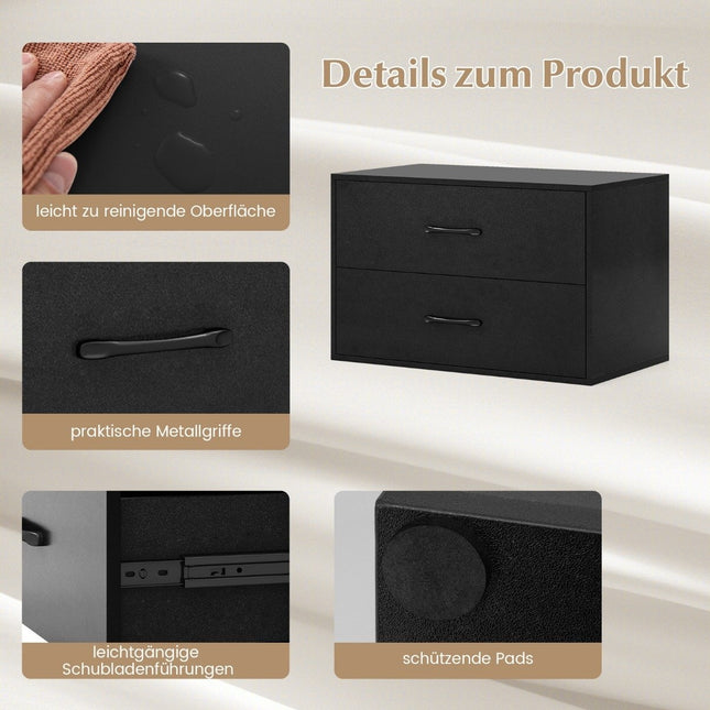 Chest of drawers with 2 drawers, drawer cabinet, stackable, sideboard made of wood, 60 x 34 x 38 cm, black