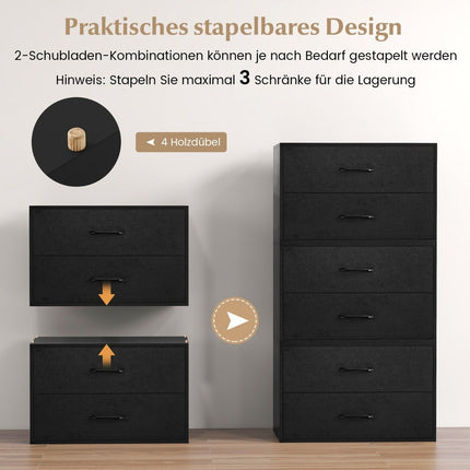 Komoda se 2 zásuvkami, stohovatelná zásuvková skříňka, dřevěný sideboard, 60 x 34 x 38 cm, černá
