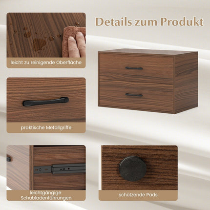 Komoda se 2 zásuvkami, stohovatelná zásuvková skříňka, dřevěný sideboard, 60 x 34 x 38 cm, ořech