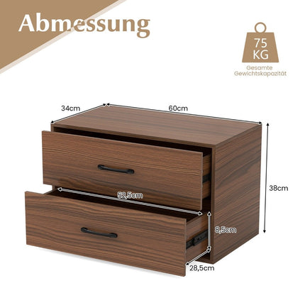 Komoda se 2 zásuvkami, stohovatelná zásuvková skříňka, dřevěný sideboard, 60 x 34 x 38 cm, ořech