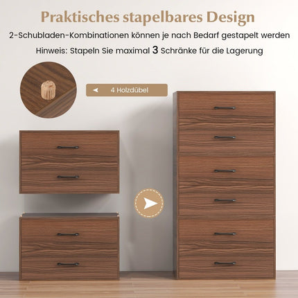 Komoda se 2 zásuvkami, stohovatelná zásuvková skříňka, dřevěný sideboard, 60 x 34 x 38 cm, ořech
