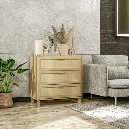 Komoda v ratanovém vzhledu, 3 zásuvky, ochrana proti převrácení, 80x40x80cm