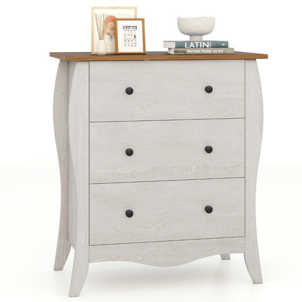 Komoda se 3 skládacími látkovými zásuvkami, sideboard ve venkovském stylu, šedá zásuvková skříňka