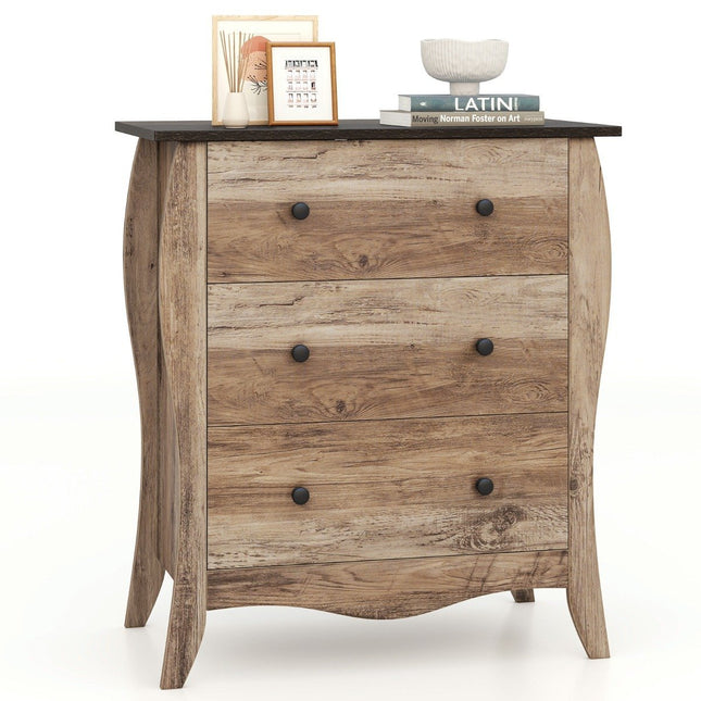 Chest of drawers with 3 folding fabric drawers, sideboard in country house style, drawer cabinet, brown