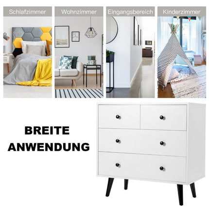 Komoda se 4 zásuvkami, dřevěný sideboard, moderní úložná skříňka, bílá
