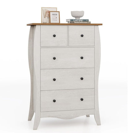 Komoda s 5 skládacími látkovými zásuvkami, sideboard ve venkovském stylu, šedá zásuvková skříňka