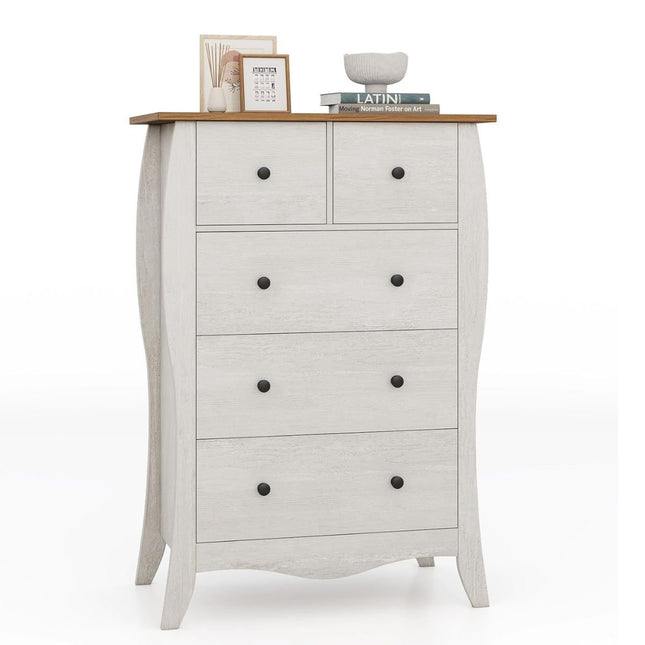 Chest of drawers with 5 folding fabric drawers, country house style sideboard, gray drawer cabinet