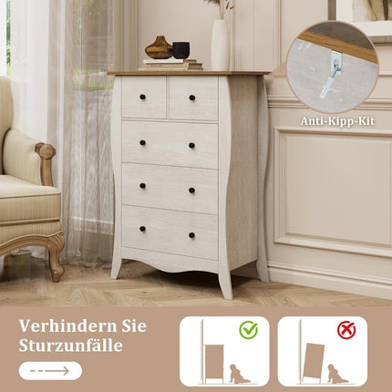Komoda s 5 skládacími látkovými zásuvkami, sideboard ve venkovském stylu, šedá zásuvková skříňka
