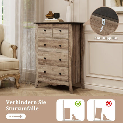 Komoda s 5 skládacími látkovými zásuvkami, sideboard ve venkovském stylu, zásuvková skříňka, hnědá