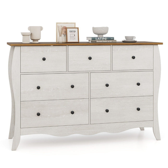 Komoda se 7 skládacími látkovými zásuvkami, sideboard ve venkovském stylu, šatní skříň, šedá