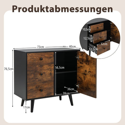 Chest of drawers with door & 3 drawers & adjustable shelf & anti-tip sideboard 73 x 40 x 76.5 cm