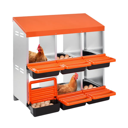 Chicken Nesting Box, 2-Tier 6-Compartment Roll-Out