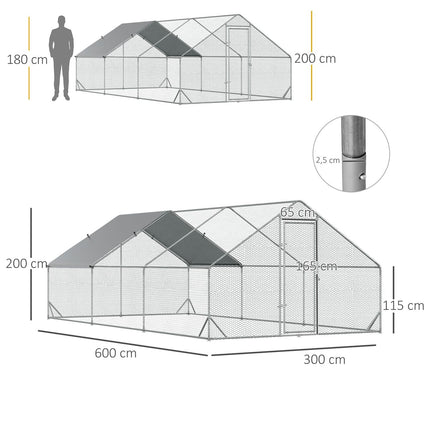 Venkovní XXL kurník, 3x6x2m, pro 12-18 ptáků