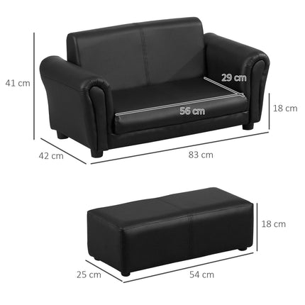 Dětské černé křeslo s podnožkou – pohodlné 83cm