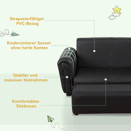 Dětské černé křeslo s podnožkou – pohodlné 83cm