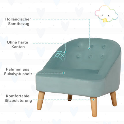 Sametové křeslo pro děti s podnožkou, zelená, 51cm