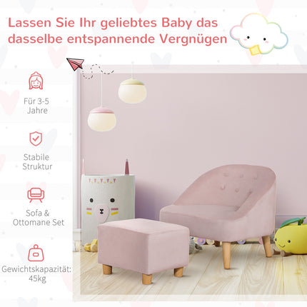 Dětské sametové křeslo s podnožkou – růžové, pohodlné