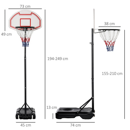 Nastavitelný basketbalový koš pro děti, 194-249 cm, černý