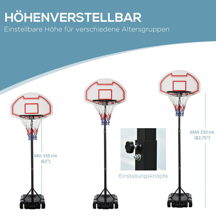 Nastavitelný basketbalový koš pro děti, 194-249 cm, černý