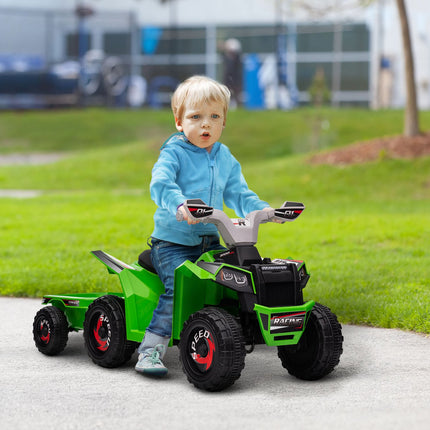 Elektrická čtyřkolka pro děti s vlečkou - 6V, 2.5 km/h, zelená