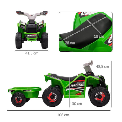 Elektrická čtyřkolka pro děti s vlečkou - 6V, 2.5 km/h, zelená