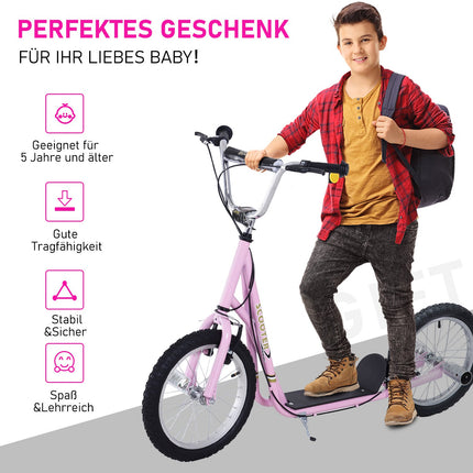 Dětská koloběžka 16-inch s nafukovacími koly, růžová
