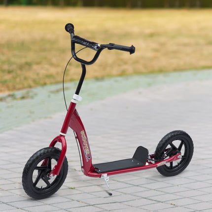 Dětská červená městská koloběžka 12"", nastavitelná výška, zadní brzda