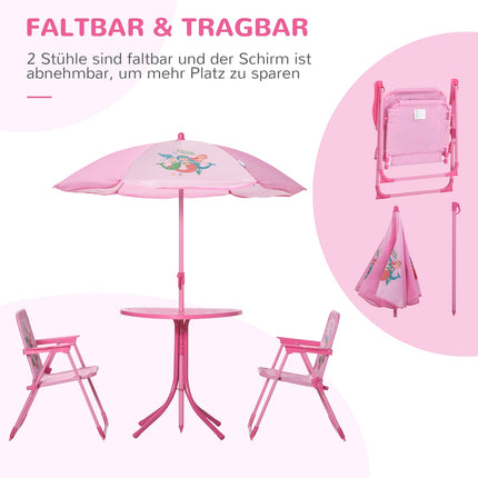 Zahradní set pro děti: stůl, židle a slunečník, růžový