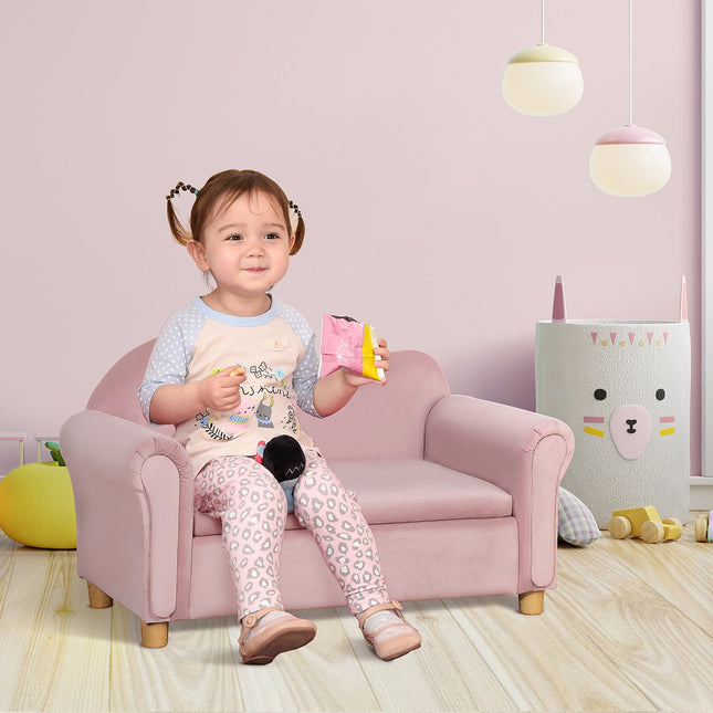 Fleecová pohovka pro děti s úložným prostorem, dvoumístná, 3-5 let, růžová